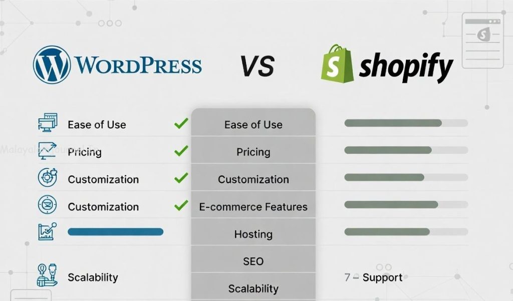 WordPress and Shopify logos side by side for e-commerce website platform comparison