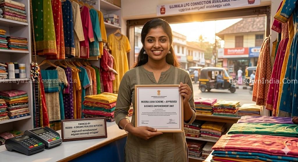 Young female entrepreneur in Kerala India successfully launching a small business through Mudra loan.