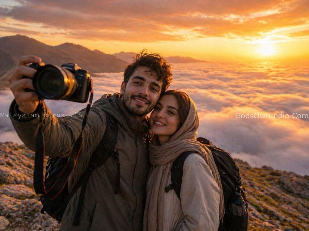 International tourists capturing the golden hour at Anappara View Point, Idukki.
