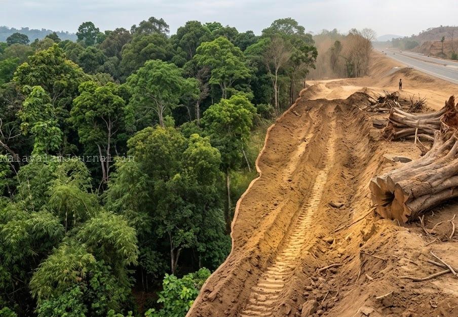 Massive tree felling and deforestation along the National Highway in Kerala.