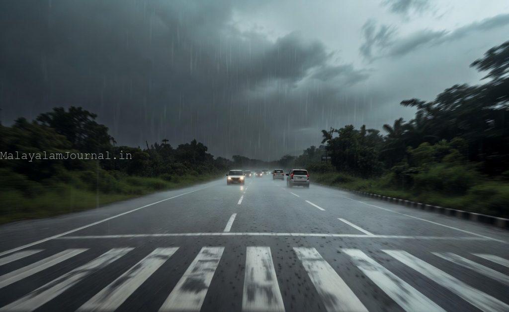 Faded zebra crossing on a busy highway in Kerala highlighting pedestrian safety risks.