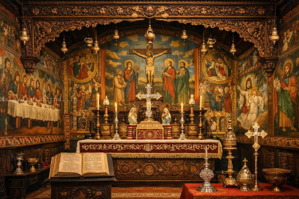 An interior view of the main altar (Madbaha) of Angamaly Cheriyapally